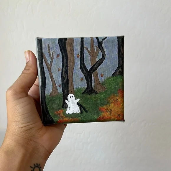 Hand-Painted Ghost Canvas Art - Picture 1 of 2